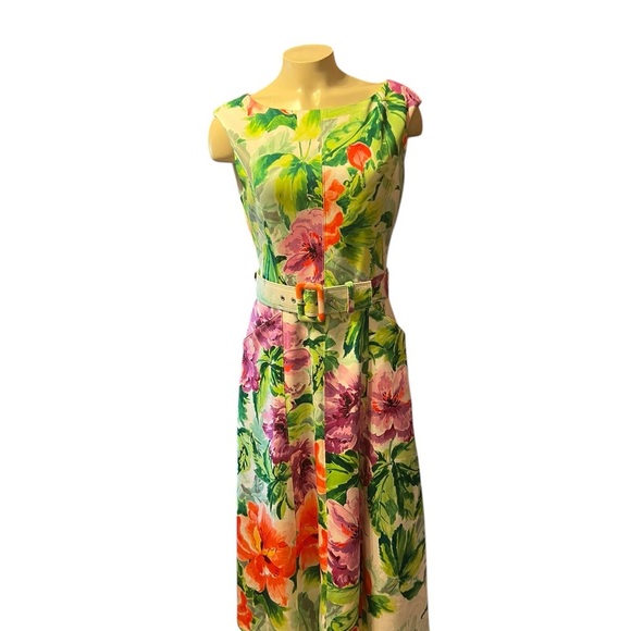 Donna Ricco Green Sundress Short Sleeve Scoop Neck Midi - Picture 4 of 14